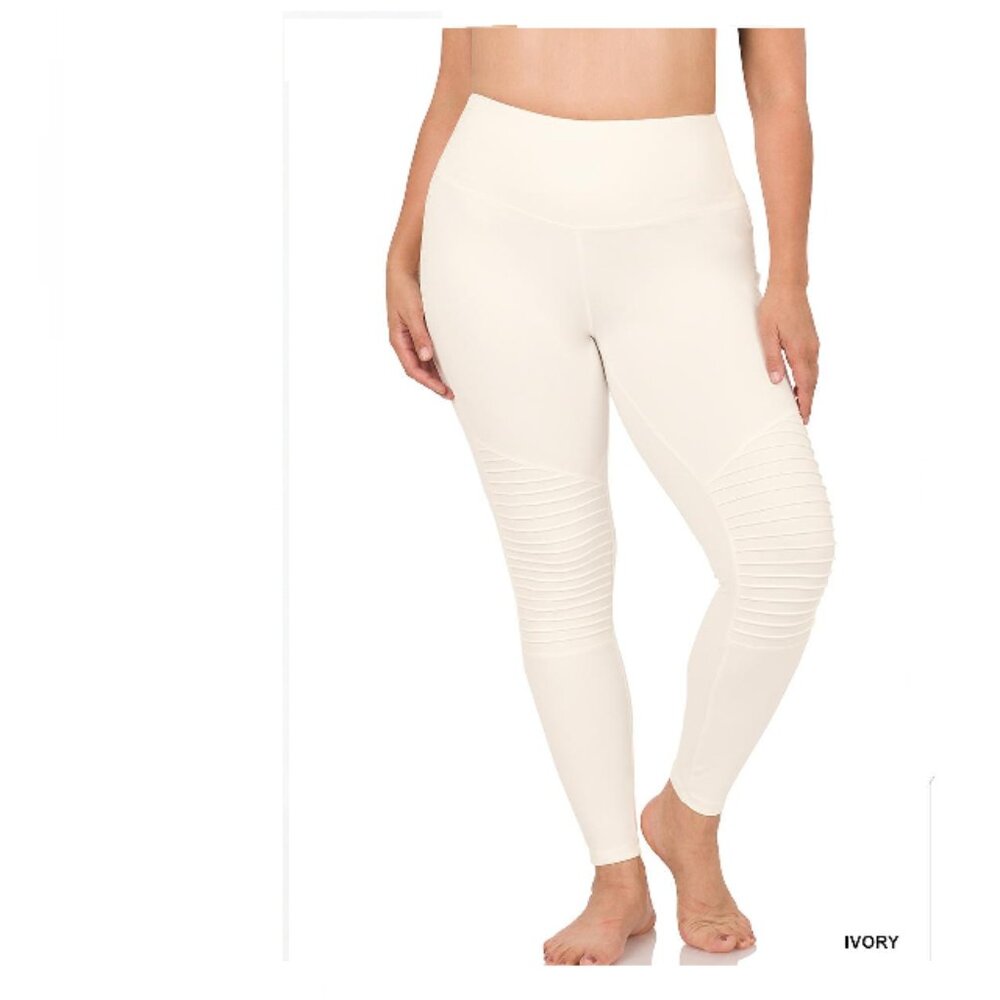 Plus Size Full Length WIDE WAISTBAND MOTO LEGGINGS FIRE BRICK
